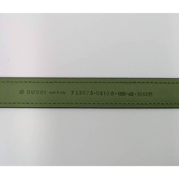 Gucci Women’s Blondie Ciny Interlocking Buckle Calfskin Belt Salamander Green 10